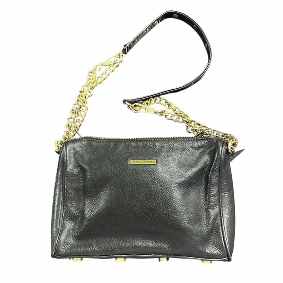 Rebecca Minkoff Black and Gold Crossbody Bag with Zipper and Fringe Details - Picture 2 of 8
